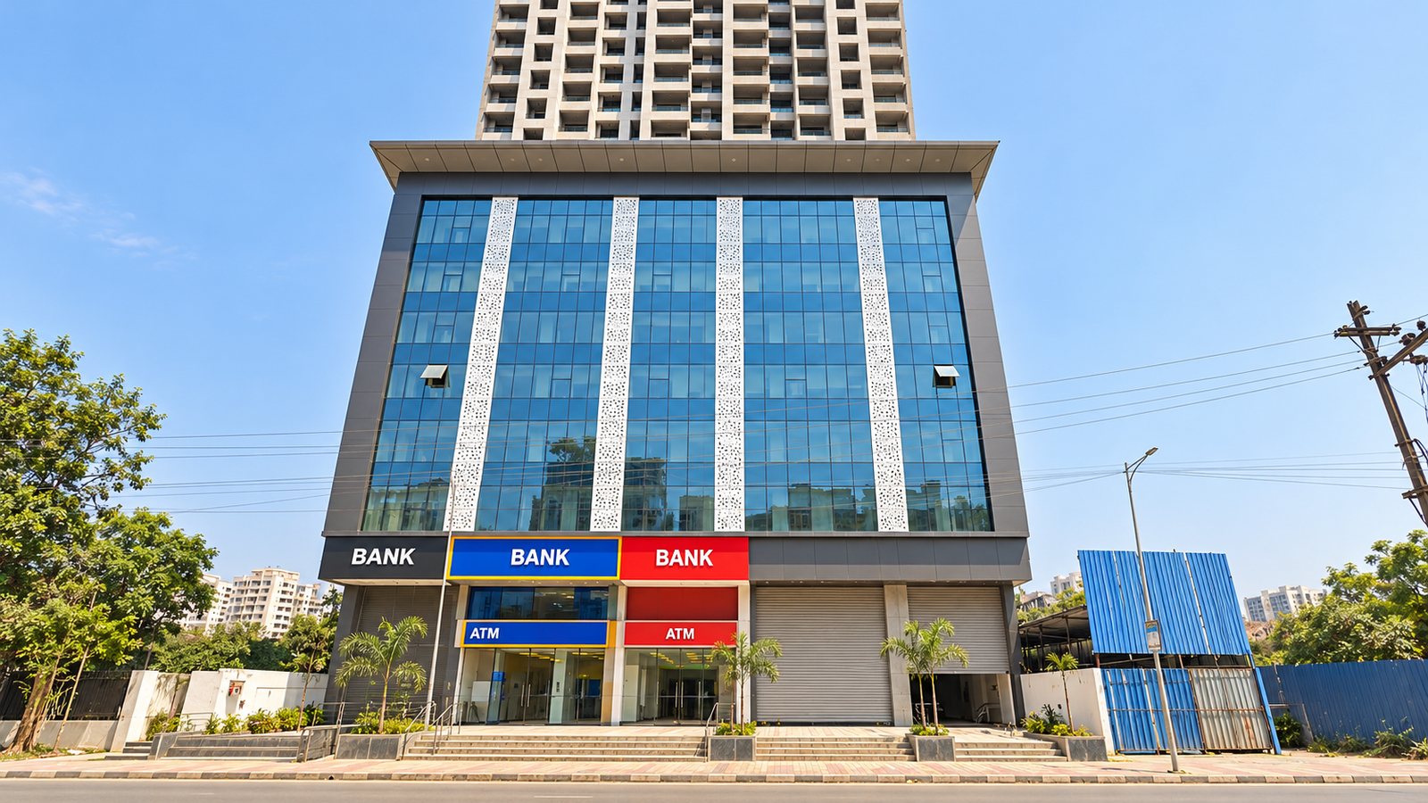 Modern Glass Building with Generic Bank Signs (1)